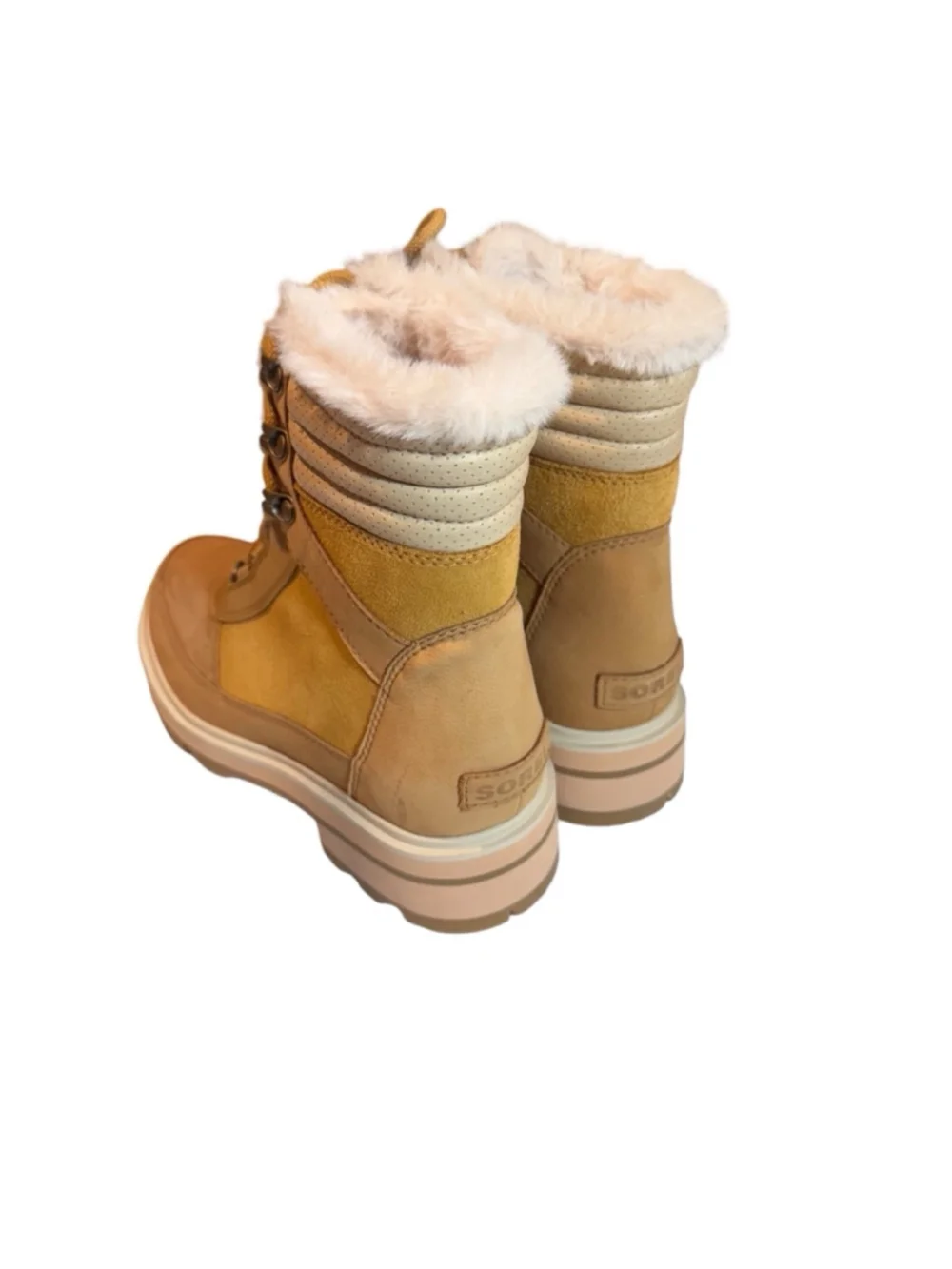 Women's Sorel Lennox lace cozy Boots Tan White Size 7